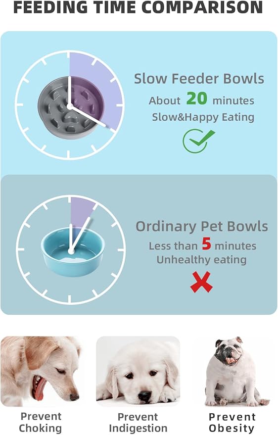 HAOTOP Ceramic Fun Slow Feeder Bowl, Porcelain Slow Eater Bowl for Medium Sized Dogs (Grey)