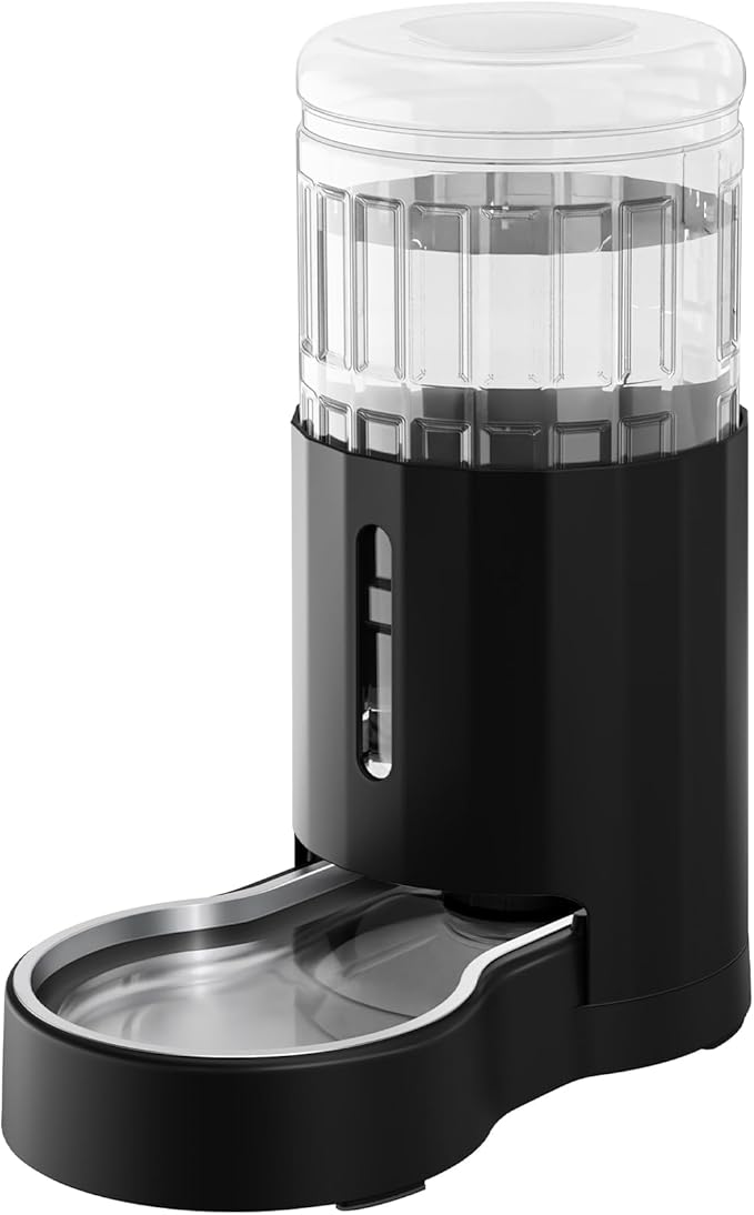 CZPET Dog Water Bowl Dispenser, 8L Automatic Dog and Cat Water Dispenser with Stainless Steel Bowl, Gravity Waterer, Large Capacity, and Quiet Drinking Area for Pets (8L,Black)
