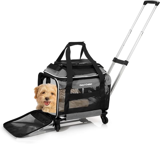 Airline Approved Top-Expanding Pet Carrier on Wheels- Rolling Carrier- Designed for Dogs & Cats- Extra Spacious Soft Lined Carrier! 18x11x11 (Original Mesh Sides)