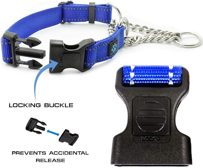 Max and Neo Stainless Steel Chain Martingale Collar - We Donate to a Dog Rescue for Every Collar Sold (Small, Blue)