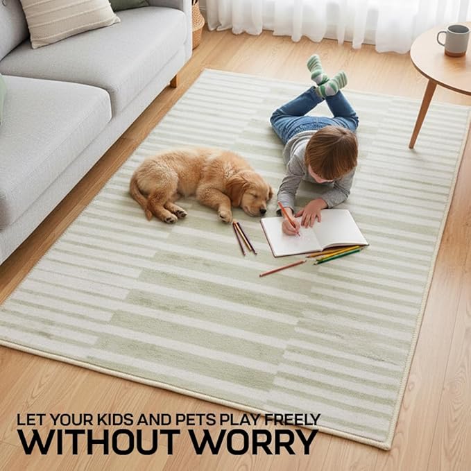 Muddy Mat짰 Creamline 3ft x 7ft Washable Area Rugs for Living Room, Bedroom & Dining Room ??Modern Soft Low Pile Non Slip Carpet ??Pet Friendly Waterproof Foldable Rugs for Home
