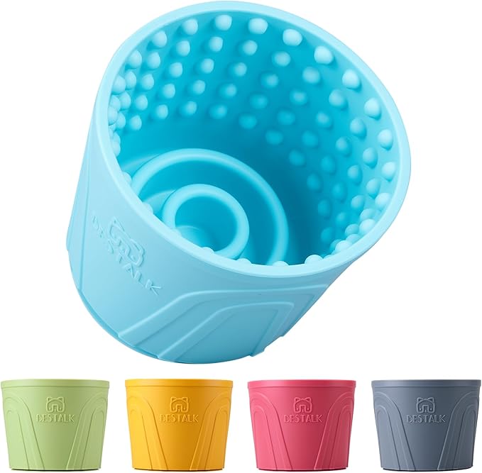 Dog Lick Bowl, Bestalk Anxiety Relief Slow Feeder Dog Lick Mat Treat Dispenser, Non-Slip Licking Bowl Enrichment Toys for Small Medium and Large Breed Dogs, BPA Free Silicone(Teal,M-L)