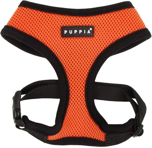 Puppia Soft Dog Harness No Choke Over-The-Head Triple Layered Breathable Mesh Adjustable Chest Belt and Quick-Release Buckle, Orange, Large
