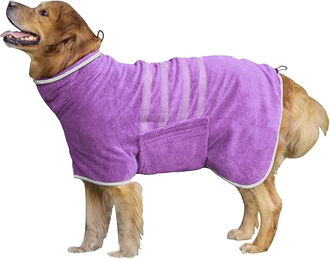 Dog Robe - Fast Drying Towel - Microfiber Super Absorbent Pet Bathrobe, Adjustable Collar & Belly Strap (Purple, XX-Large)