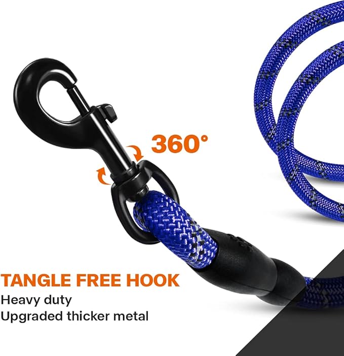 Taglory Rope Dog Leash 4 FT with Comfortable Padded Handle, Highly Reflective Threads Leash for Small Dogs, 3/8 inch, Navyblue