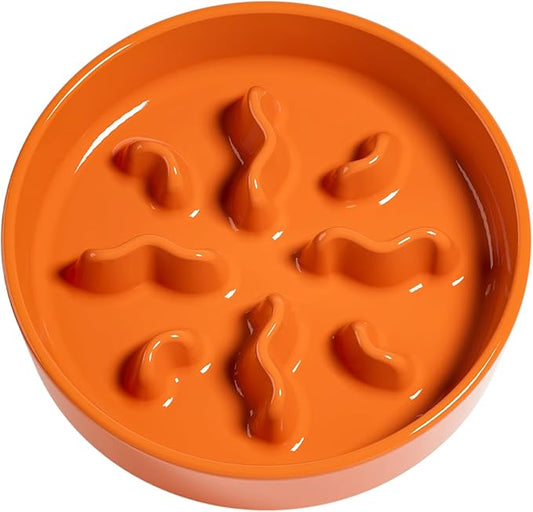LE TAUCI PET Ceramic Slow Feeder Dog Bowls Small Breed, 0.5 Cups Dog Food Dish for Fast Eaters, Puzzle Bowl for Small Dogs and Cats, 5.5 Inch-Orange