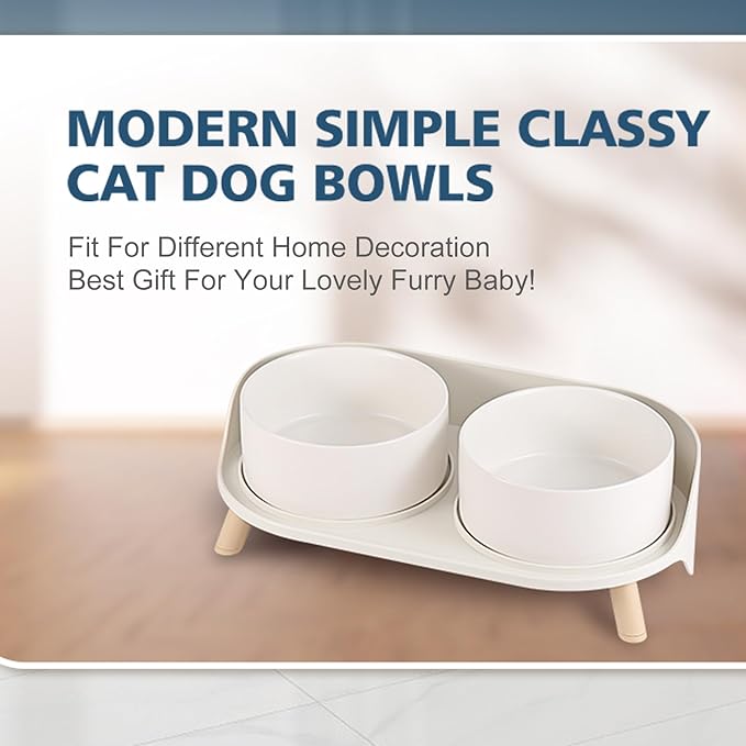 Elevated Ceramic Dog Bowl Set - Double Dog Feeding Bowls with Stand Splash Proof - Raised Dishes for Food and Water - Ideal for Small to Medium Dogs - 2 x 850 ml - 28.74 oz