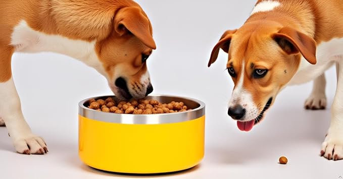 Large Dog Water Bowl Yellow Stainless Steel Dogs Bowls Outdoor Insulated No Spill Pet Food Bowl for Large Dogs Cats & Pet Gifts for Dog Lover Mom Girl Dad, (Yellow)