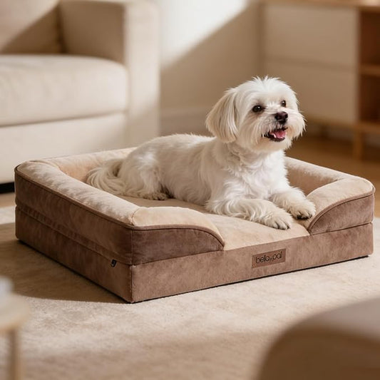 BELLA & PAL Orthopedic Dog Sofa Bed for Medium/Large Dogs – No Assembly Needed, Chew-Proof Egg-Crate Foam Dog Couch with Waterproof Liner, Washable Removable Cover (Brown, 28" L x 23" W x 6" Th)