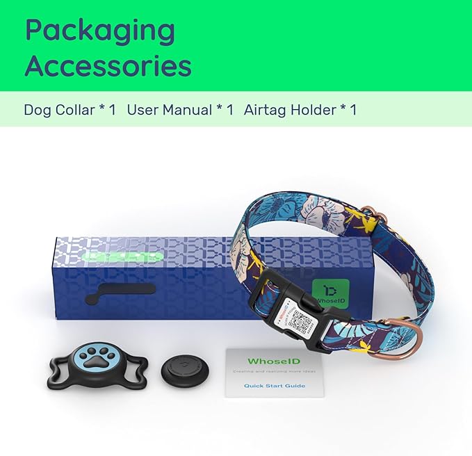 WhoseID Airtag Dog Collar,with Waterproof airtag Holder竊똎riginal Stylish Cute Pattern Design.QR Code ID Buckle竊똂omfortable Soft Cotton for Small Medium Large Dogs