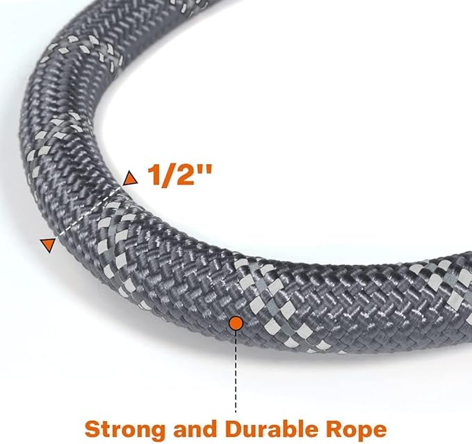 Taglory Rope Dog Leash 4 FT with Comfortable Padded Handle, Highly Reflective Threads Leash for Medium Large Dogs, 1/2 inch, Grey