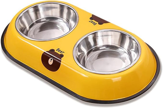 Stainless Steel Dog Bowl - Pet Double Bowls Set with Non-Slip Base for Food and Water Pet Puppy Cats Dishes for Small and Large （Large）