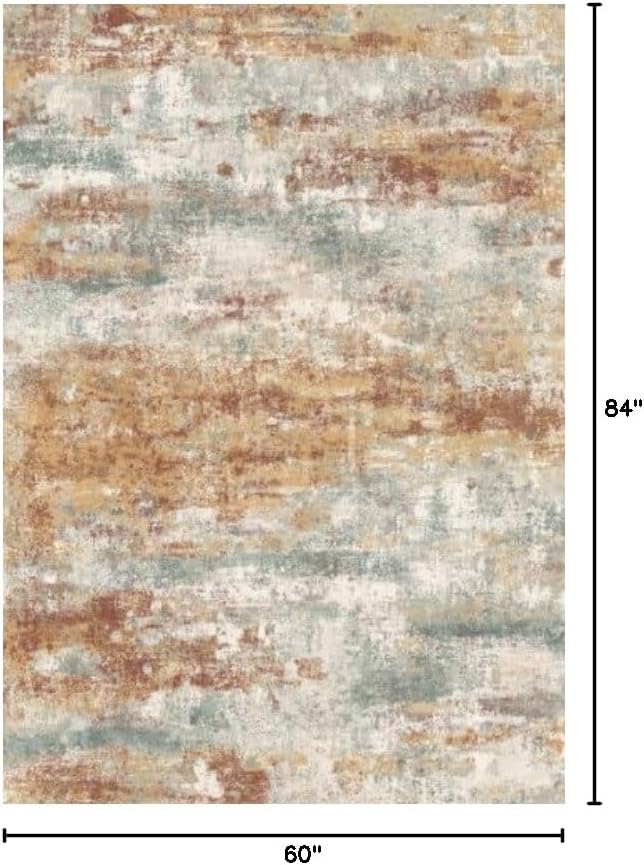 Area Rugs 5x7 for Living Room Bedroom, Modern Abstract Machine Washable Rug, Soft Low Pile Floor Cover with Non Slip Backing for Dining Room, Orange Green