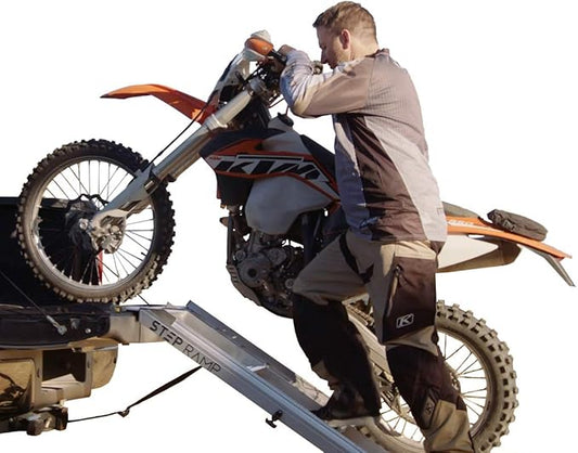 Step Ramp 5 Step Dirt Bike Ramp - Aluminum Folding Loading Ramps for Pickup Trucks with Integrated High Traction Steps & Raised Tire Guide Edges, Ideal Dirtbike Ramps for Pickup Trucks, Powersports