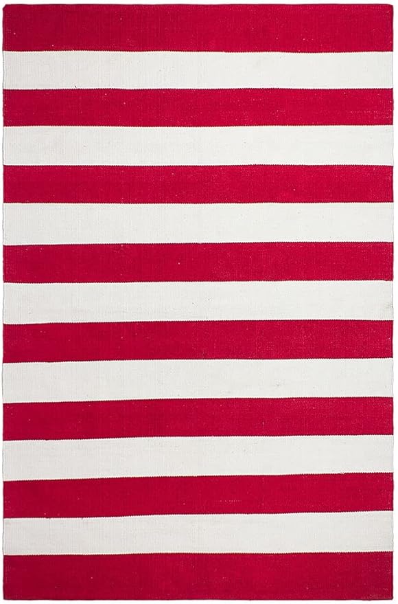 Fab Habitat Machine Washable Area Rug - Hand Woven, Stain Resistant, Pet Friendly - Premium Recycled Polyester Yarn - Stripes - Bedroom, Living Room - Nantucket - Red & White - 4 x 6 ft