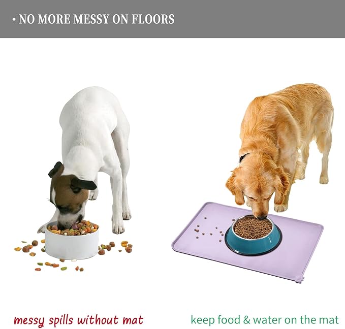 Waterproof Pet Feeding Mat with High Raised Edges, Heavier and Thicker Placemats for Cat Dog Water Bowl with BPA Free, Dogs Cats Food Mats for Messy Drinkers to Prevent Spill and Protect Floors