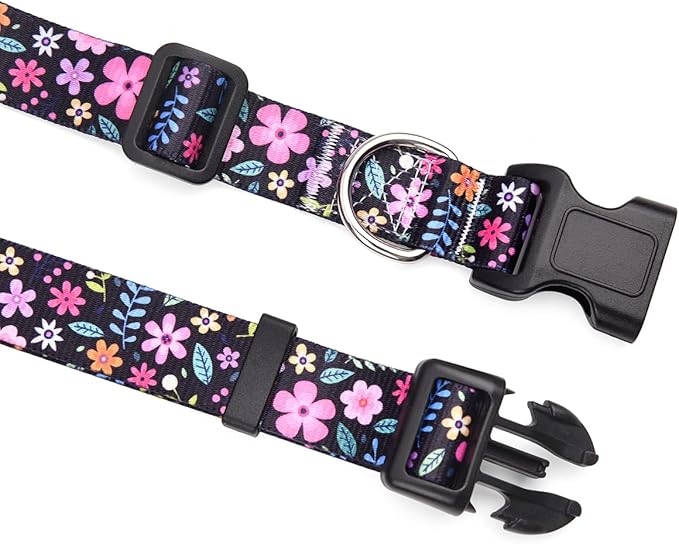 Dog Collar with Bohemia Floral Tribal Geometric Patterns - Soft Ethnic Style Collar Adjustable for Small Medium Large Dogs(Floral,M)