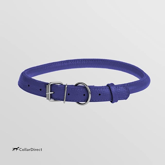 CollarDirect Rolled Leather Dog Collar, Soft Padded Round Puppy Collar, Handmade Genuine Leather Collar Dog Small Large Cat Collars 13 Colors (15-19 Inch, Purple Textured)