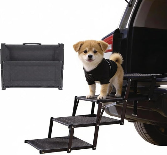 Dog Stairs 4 Steps Foldable Dog Ramp with Non-Slip Surface, Portable Dog Steps for Cars,SUV and Truck, Supports up to 250 lbs