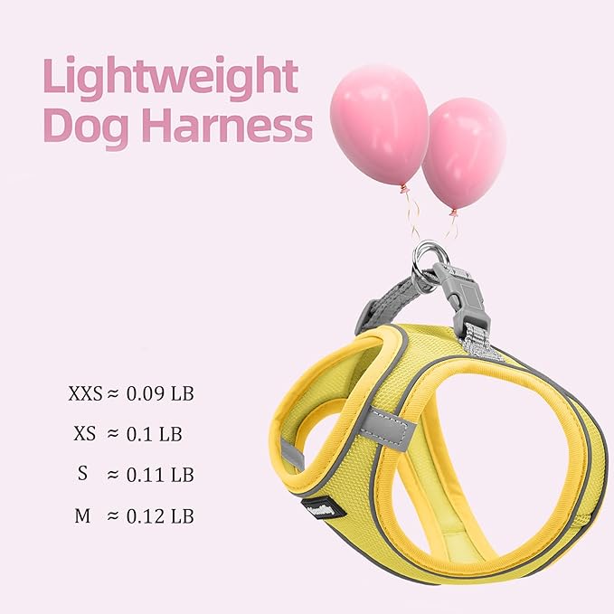 Sparkly Dog Harness Small Sized and Leash Set for Small Dogs Cats,Yellow XXS Puppy Harness, Step in Soft Dog Reflective Vest, Breathable Mesh Pet Harness. (Yellow, XXS)