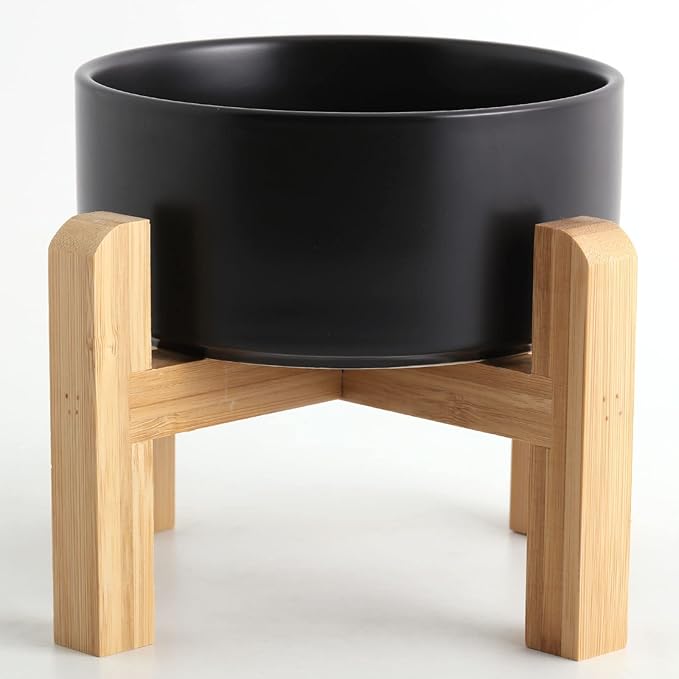 Petygooing Black Elevated/Raised Ceramic Dog Bowl for Medium and Large Breeds, Dog Food Water Dish with Stand,Pet Feeding Bowl with Anti Slip Rubber Large Dogs(1800ml 7.6 Cups)