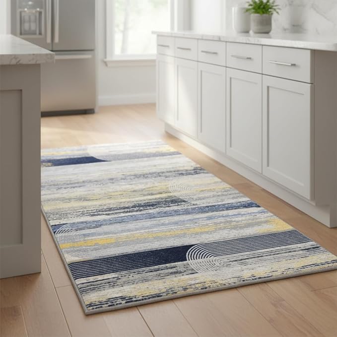 Muddy Mat짰 Horizon 2ft x 10ft Washable Area Rugs for Living Room, Bedroom & Dining Room ??Modern Soft Low Pile Non Slip Carpet ??Pet Friendly Waterproof Foldable Rugs for Home