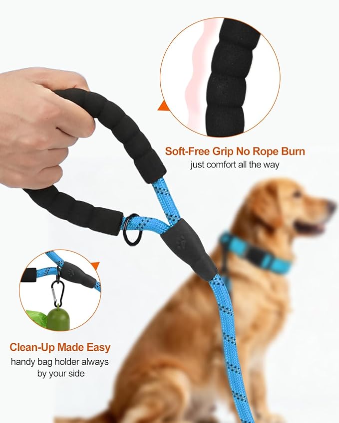 Joytale Dog Leash for Large Dogs, Heavy Duty Nylon Leashes with Comfortable Padded Handle and Highly Reflective Threads, Ideal for Walking and Training, SkyBlue, 6'횞1/2''