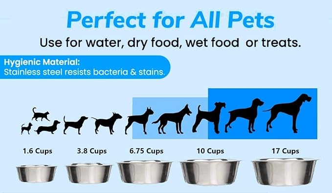 Greendale - 4 Pack - 6.75 Cup Capacity - Stainless Steel Metal Dog Bowls - Perfect for Dog Food and Water. Wrong Size? Click to Look at Our Size Options.