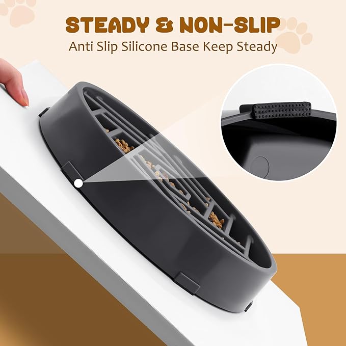 WHIPPY Slow Feeder Dog Bowl, Puzzle Maze Design to Slow Down Eating, 3-Cup Capacity, Anti-Gulping Food Bowl for Medium & Large Dogs,Gray