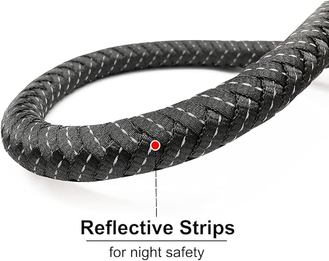 Black Dog Leash, 6 FT Heavy Duty Rope Dog Leash with Padded Handle Strong Nylon Reflective Leads for Medium Large Dogs, Training, Walking (1/2")