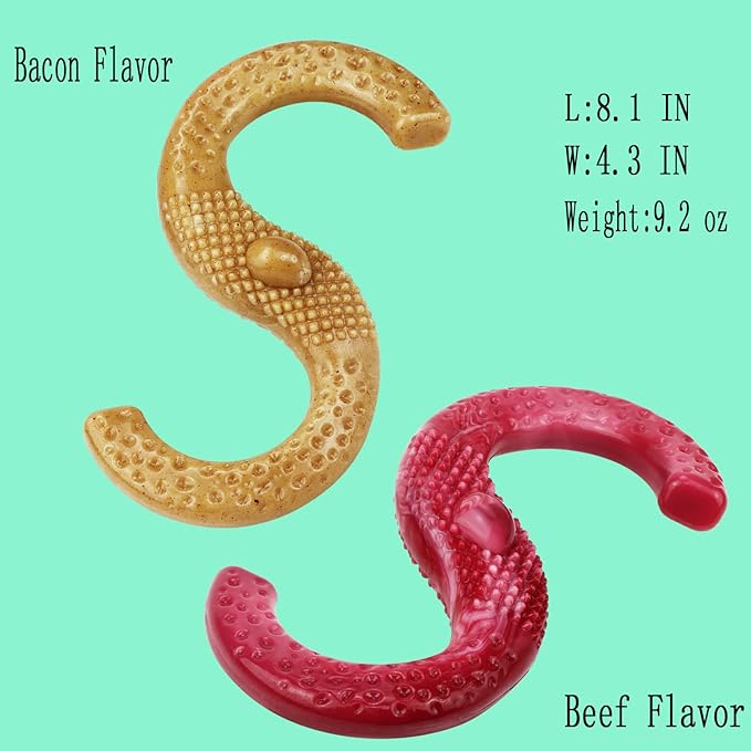2 Pack Dog Chew Toys for Aggressive Chewers Large Breed, Bacon/Beef Flavor,Indestructible Dog Bones Chew Toys,Teething for Large/Medium/Small Puppies,Interactive Tug-of-war Toy with Nylon