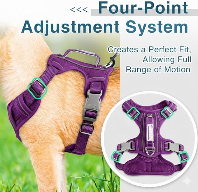 BARKBAY Dog Harness No Pull Oxford with ID Tag Pocket - Heavy Duty, Reflective, Easy Control for Large Dogs(Purple Oxford,XL)