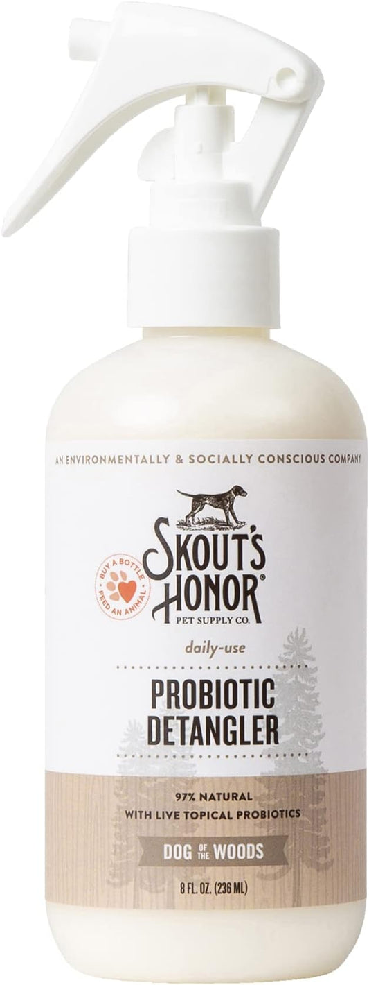 Skout's Honor Probiotic Pet Detangler Spray - Hydrating & Conditioning with Avocado Oil, 97% Natural, Paraben & Sulfate-Free, softens for a More brushable Coat, Daily Use, 8oz, Dog of The Woods