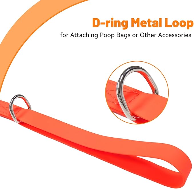 Waterproof Dog Leash, 5/6 FT Durable Odor-Proof Dog Leashes with Strong Metal Hooks Fits Small Medium or Large Dogs (Orange, 5FT - 3/4 inch Width)