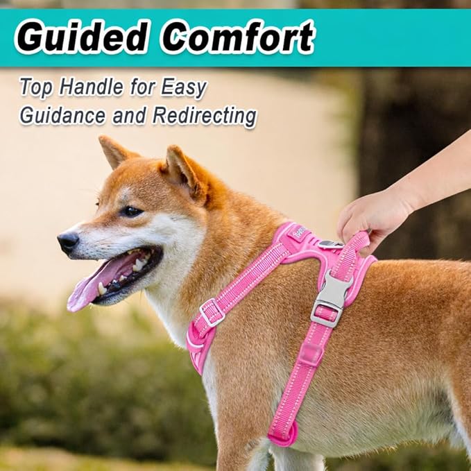 BARKBAY Dog Harness No Pull Mesh for Large Dogs - Adjustable, Reflective, Comfortable, No Choke, Heavy-Duty - Perfect for Outdoor Training, Walking, and Hiking - Strong & Durablee - XL & Pink Mesh