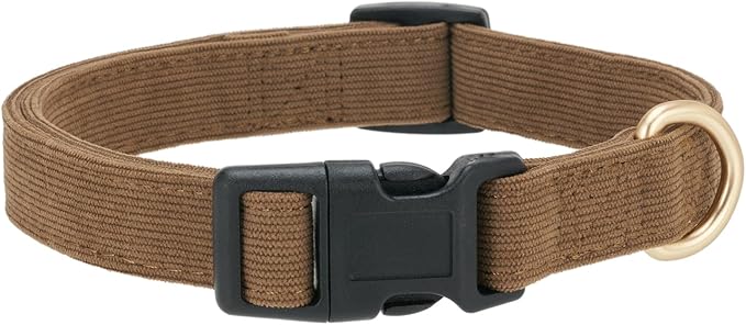 Soft Corduroy Fibric Dog Collar, Quick Side Release Buckle, for Small Dogs.(Brown,Small:10-15")