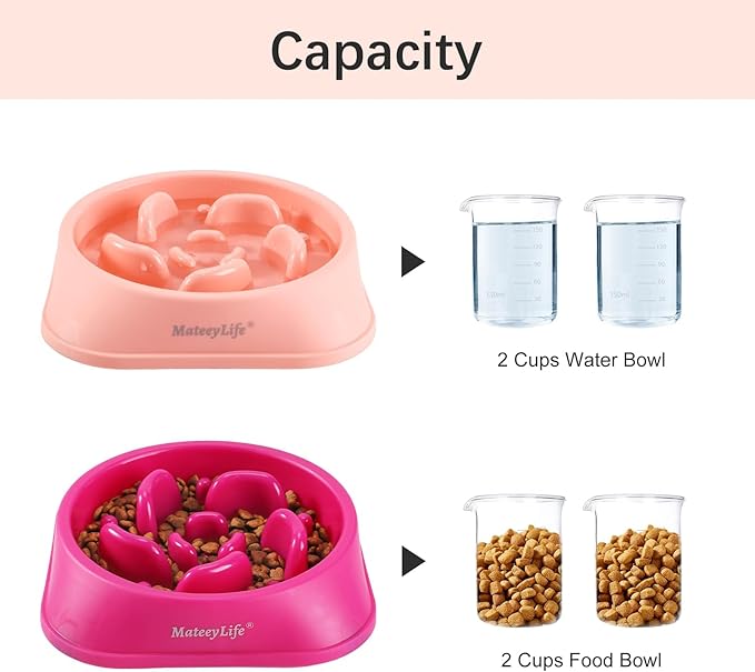 MateeyLife Slow Feeder Dog Bowls 2PCS, Anti-Choking Puzzle Dog Food Bowls, Anti-Slip Interactive Feeding Slow Down Eating, Bloat Stop Maze Dishes for Medium Breeds Pink&Purple