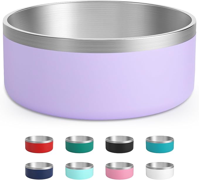 Stainless Steel Dog Bowls, Metal Dog Bowls, Water Bowl for Dogs, Dog Food Bowls, Pet Bowls for Dogs, Dog Dish for Large Dogs, Insulated Dog Bowl, Non Slip Dog Bowl,Easy Clean,40oz,LightPurple