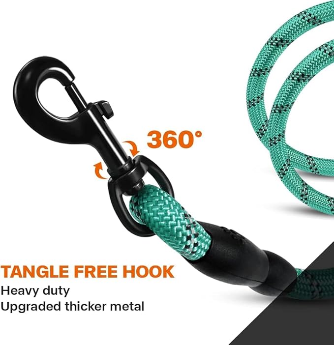 Taglory Rope Dog Leash 4 FT with Comfortable Padded Handle, Highly Reflective Threads Leash for Medium Large Dogs, 1/2 inch, Turquoise