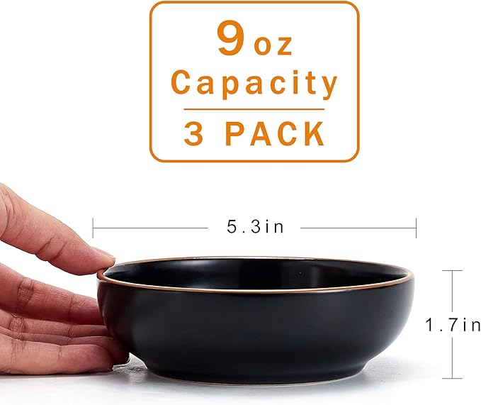 Howise Ceramic Cat Bowls - Pet Dishes for Food and Water, 5.3 In Puppy Bowl 3 Pack Set, Matte Black Finish