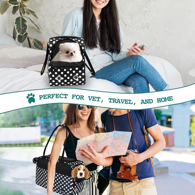 PetAmi Dog Purse Carrier for Small Dogs, Airline Approved Soft Sided Pet Carrier with Pockets, Ventilated Dog Carrying Bag for Puppy Cat, Dog Travel Supplies Bag, Sherpa Bed, Max 12 lbs, Polka Dot