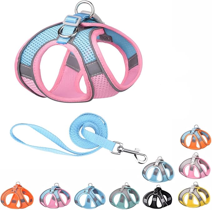 Dog Harness for Medium Dogs, No-Pull Dog Harness and Leash Set for Easy Walk, Breathable Mesh Reflective Dog Vest for Small Medium Breed Pet Dogs, Pink Blue M