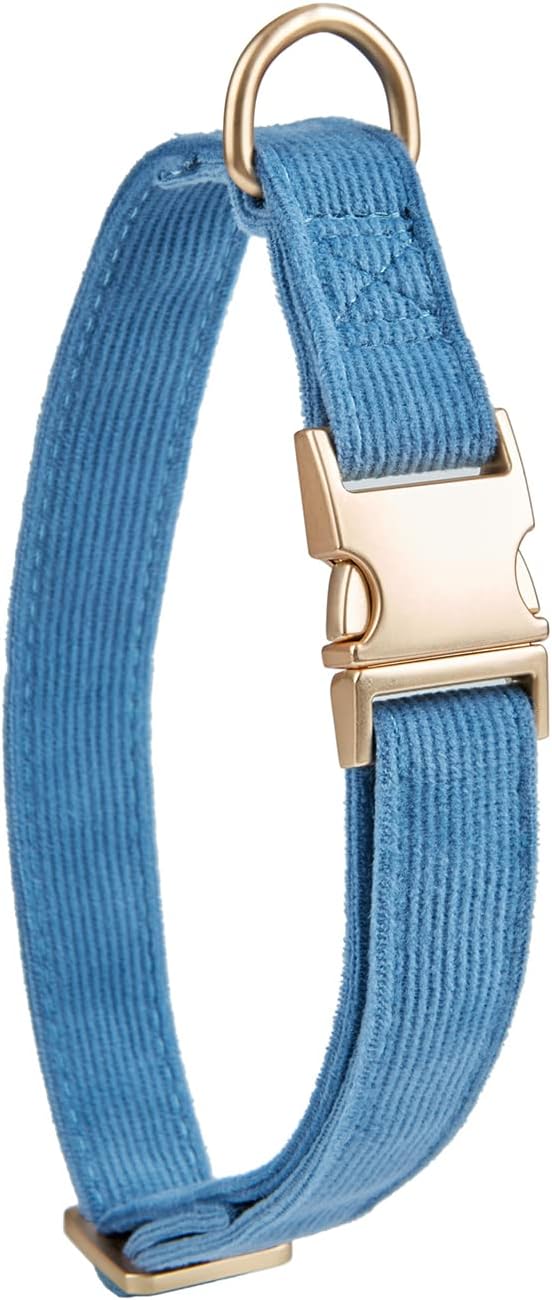 Soft Corduroy Fibric Dog Collar with High Grade Metal Buckle, for Large Dogs.(Blue,Large:17-26")