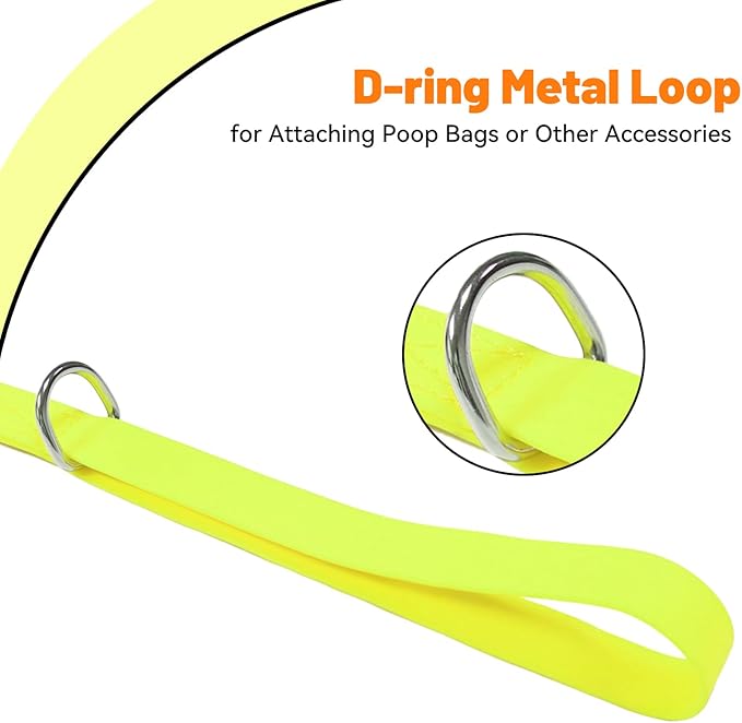 Waterproof Dog Leash, 5/6 FT Durable Odor-Proof Dog Leashes with Strong Metal Hooks Fits Small Medium or Large Dogs (Yellow, 6FT - 1 inch Width)