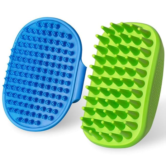 2PCS Dog Bath Brush with Adjustable Handle, Suitable for Pets Deshedding, Washing, Massaging & Grooming (Blue Green)