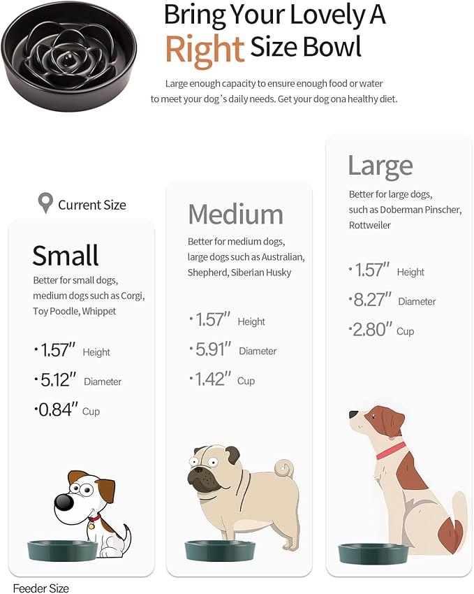 Black Ceramic Slow Feeder Dog Bowl for Medium and Large Breed,1.5 Cup 8.26 in Slow Feeding Bowl,Puzzle Dog Food Bowl for Fast Eater,Maze Dish for Fast Eater