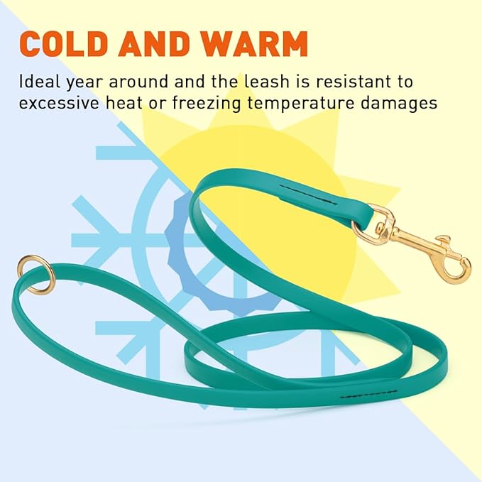 Viper Biothane K9 Working Dog Leash Waterproof Lead for Tracking Training Schutzhund Odor-Proof Long Line with Solid Brass Snap for Puppy Medium and Large Dogs 4ft, Blue Aqua