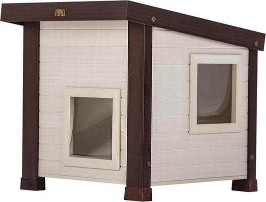 New Age Pet ECOFLEX Albany Outdoor Cat House, Weather‑Resistant, Dual Door Flaps, 21" W x 20" H