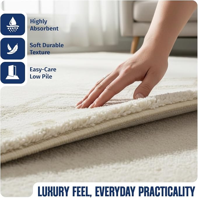 Muddy Mat짰 Champagne 3ft x 5ft Washable Area Rugs for Living Room, Bedroom & Dining Room ??Modern Soft Low Pile Non Slip Carpet ??Pet Friendly Waterproof Foldable Rugs for Home