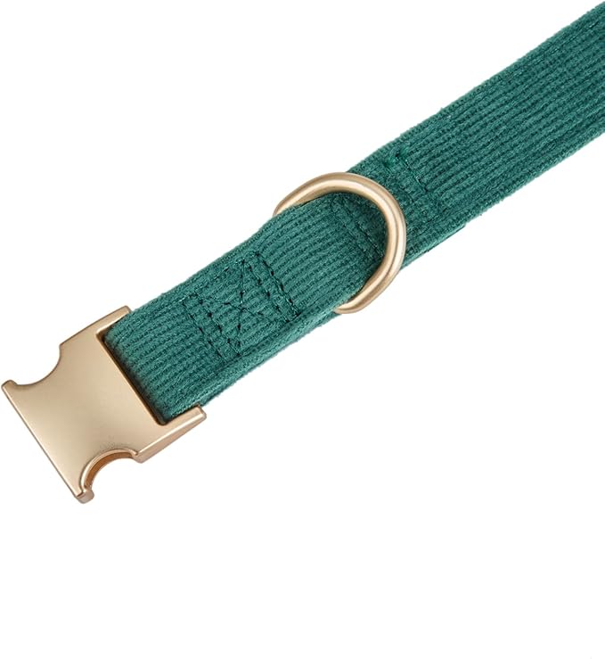Soft Corduroy Fibric Dog Collar with High Grade Metal Buckle, for Small Dogs.(Green,Small:10-15")